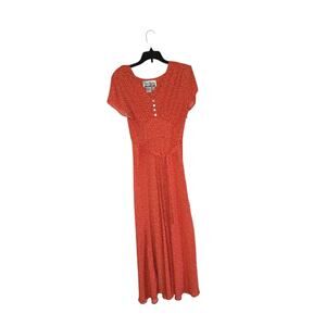 Sheri Martin
Women's maxi short sleeves orange with white polka dots 
Size 10